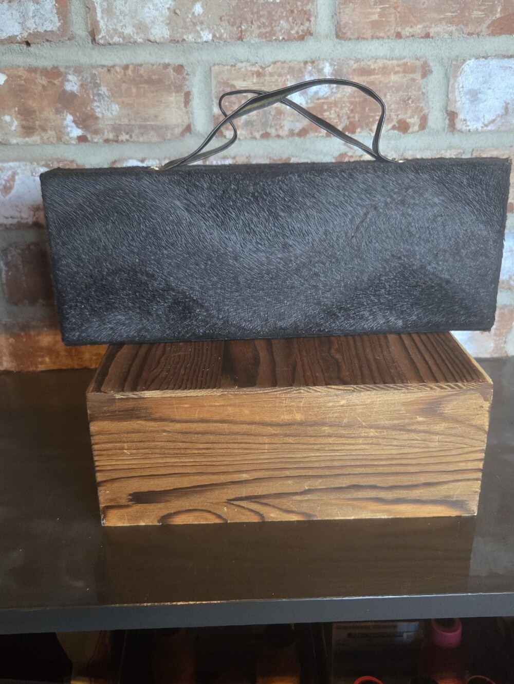 Vintage Victoria's Secret Black Faux Fur Hard Case Vanity Purse Clutch Box